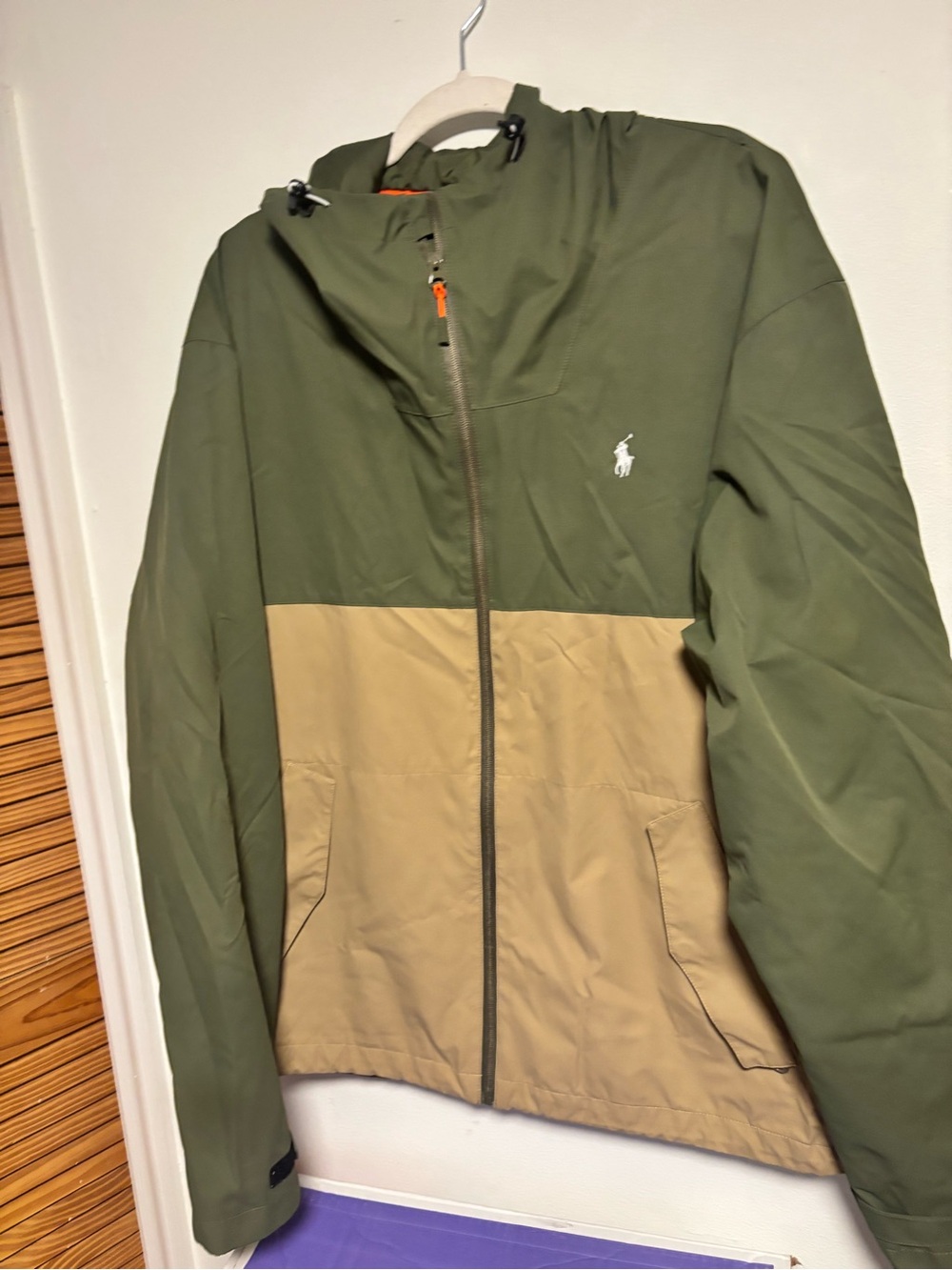 Ralph Lauren Two-Tone Olive & Tan Hooded Windbreaker
